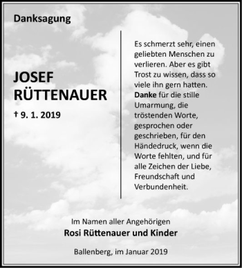 Traueranzeige von Josef Rüttenauer von Fränkische Nachrichten