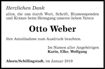 Traueranzeige von Otto Weber von Fränkische Nachrichten