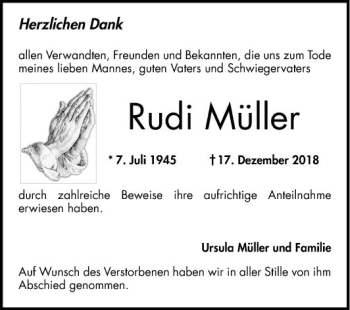 Traueranzeige von Rudi Müller von Mannheimer Morgen