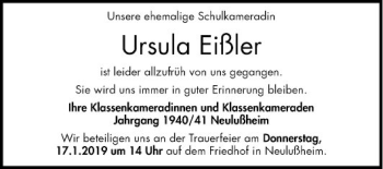 Traueranzeige von Ursula Eißler von Schwetzinger Zeitung