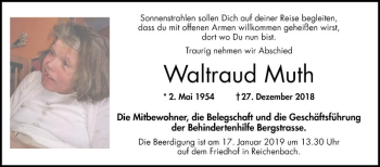 Traueranzeige von Waltraud Muth von Bergsträßer Anzeiger