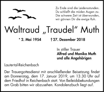 Traueranzeige von Waltraud Muth von Bergsträßer Anzeiger