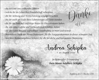 Traueranzeige von Andrea Schipka von Fränkische Nachrichten