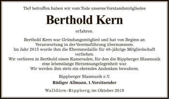 Traueranzeige von Berthold Kern von Fränkische Nachrichten