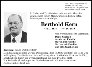 Traueranzeige von Berthold Kern von Fränkische Nachrichten