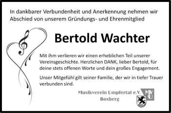 Traueranzeige von Bertold Wachter von Fränkische Nachrichten