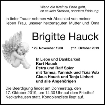 Traueranzeige von Brigitte Hauck von Mannheimer Morgen