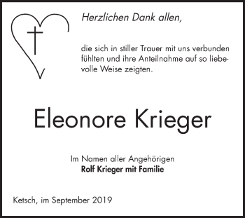 Traueranzeige von Eleonore Krieger von Schwetzinger Zeitung