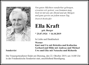 Traueranzeige von Ella Kraft von Fränkische Nachrichten