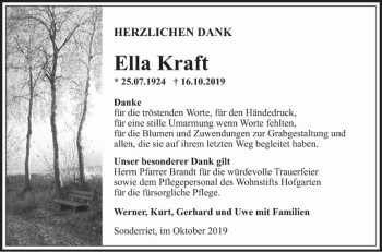 Traueranzeige von Ella Kraft von Fränkische Nachrichten