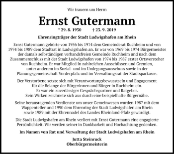 Traueranzeige von Ernst Gutermann von Mannheimer Morgen