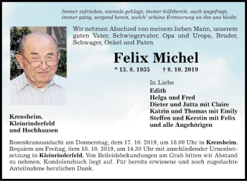 Traueranzeige von Felix Michel von Fränkische Nachrichten