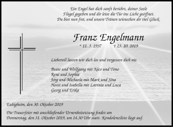 Traueranzeige von Franz Engelmann von Fränkische Nachrichten