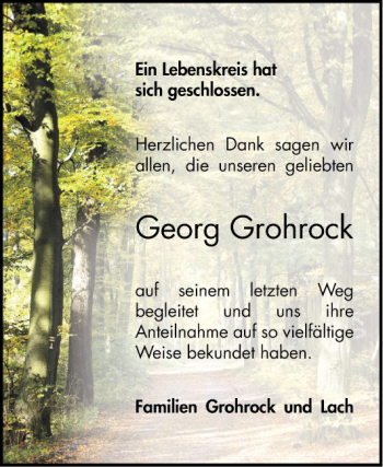 Traueranzeige von Georg Grohrock von Bergsträßer Anzeiger