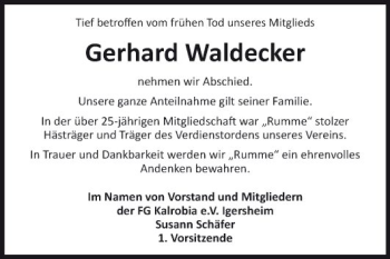 Traueranzeige von Gerhard Waldecker von Fränkische Nachrichten