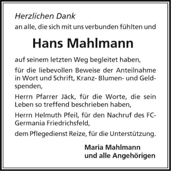 Traueranzeige von Hans Mahlmann von Mannheimer Morgen