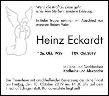 Traueranzeige von Heinz Eckardt von Mannheimer Morgen