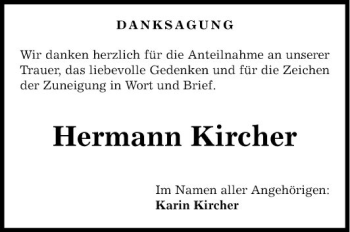 Traueranzeige von Hermann Kircher von Fränkische Nachrichten