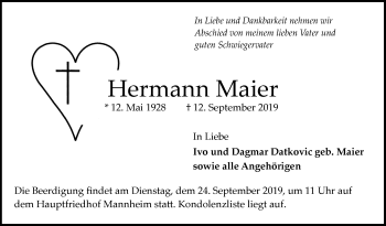 Traueranzeige von Hermann Maier von Mannheimer Morgen
