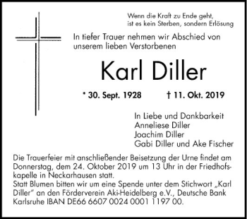 Traueranzeige von Karl Diller von Mannheimer Morgen