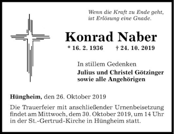 Traueranzeige von Konrad Naber von Fränkische Nachrichten