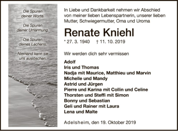 Traueranzeige von Renate Kniehl von Fränkische Nachrichten