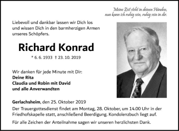 Traueranzeige von Richard Konrad von Fränkische Nachrichten