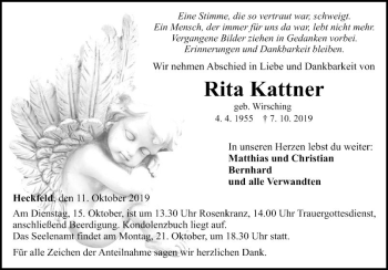 Traueranzeige von Rita Kattner von Fränkische Nachrichten