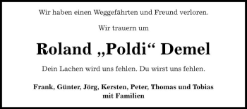 Traueranzeige von Roland Poldi Demel von Fränkische Nachrichten