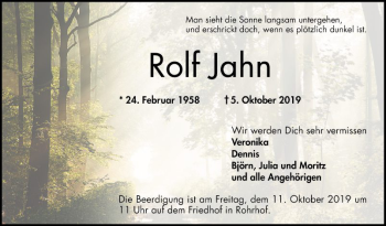 Traueranzeige von Rolf Jahn von Schwetzinger Zeitung