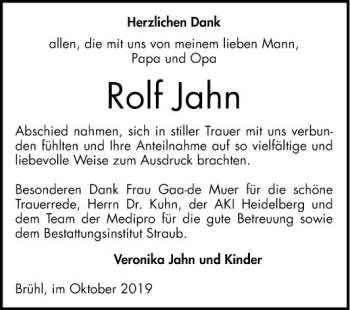 Traueranzeige von Rolf Jahn von Schwetzinger Zeitung