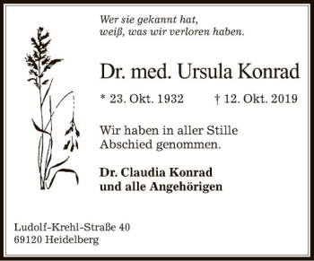 Traueranzeige von Ursula Konrad von Mannheimer Morgen