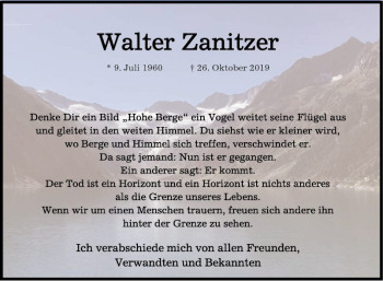 Traueranzeige von Walter Zanitzer von Bergsträßer Anzeiger