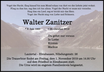 Traueranzeige von Walter Zanitzer von Bergsträßer Anzeiger