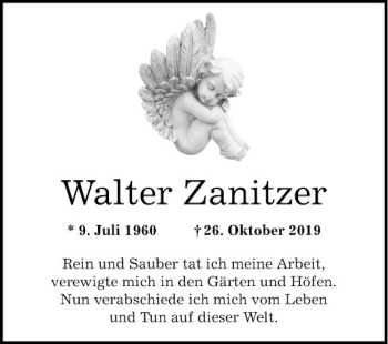 Traueranzeige von Walter Zanitzer von Bergsträßer Anzeiger