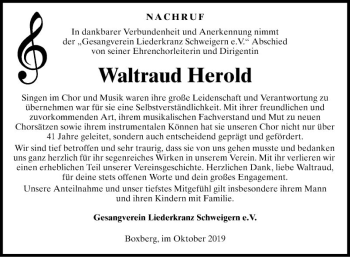 Traueranzeige von Waltraud Herold von Fränkische Nachrichten