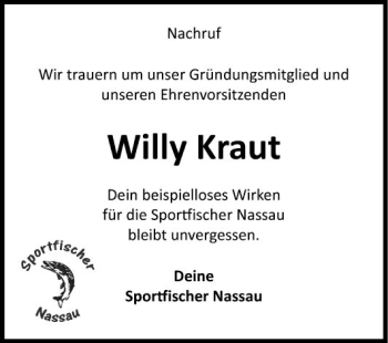 Traueranzeige von Willy Kraut von Fränkische Nachrichten