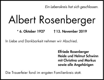 Traueranzeige von Albert Rosenberger von Mannheimer Morgen