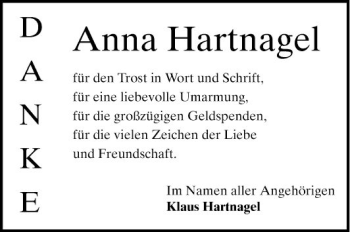 Traueranzeige von Anna Hartnagel von Bergsträßer Anzeiger