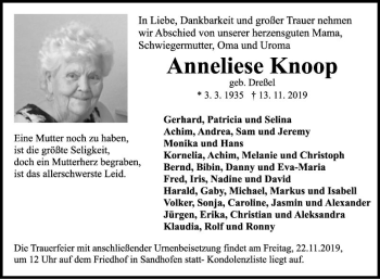 Traueranzeige von Anneliese Knoop von Mannheimer Morgen