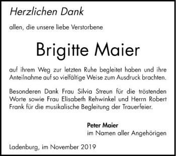 Traueranzeige von Brigitte Maier von Mannheimer Morgen