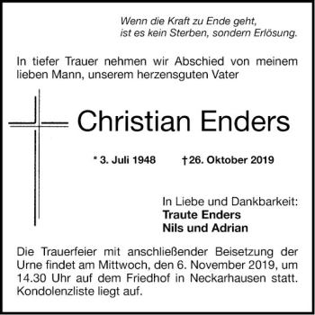 Traueranzeige von Christian Enders von Mannheimer Morgen