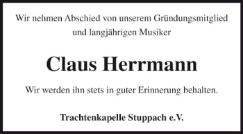 Traueranzeige von Claus Herrmann von Fränkische Nachrichten