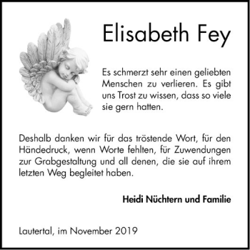 Traueranzeige von Elisabeth Fey von Bergsträßer Anzeiger