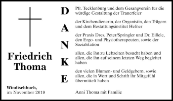 Traueranzeige von Friedrich Thoma von Fränkische Nachrichten