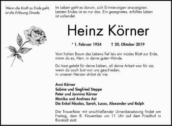 Traueranzeige von Heinz Körner von Mannheimer Morgen