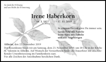 Traueranzeige von Irene Haberkorn von Fränkische Nachrichten