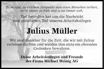 Traueranzeige von Julius Müller von Fränkische Nachrichten