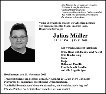 Traueranzeige von Julius Müller von Fränkische Nachrichten