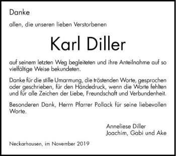 Traueranzeige von Karl Diller von Mannheimer Morgen